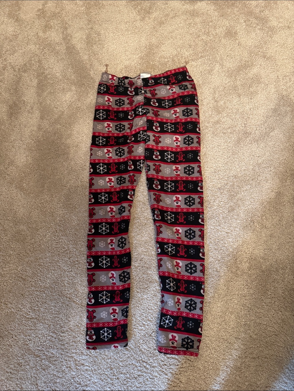Poof! Red Black and Gray Holiday Print Fleece Leggings